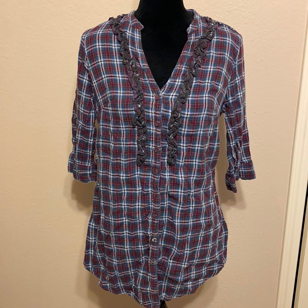 Converse Plaid Button Down Shirt w Ruffle